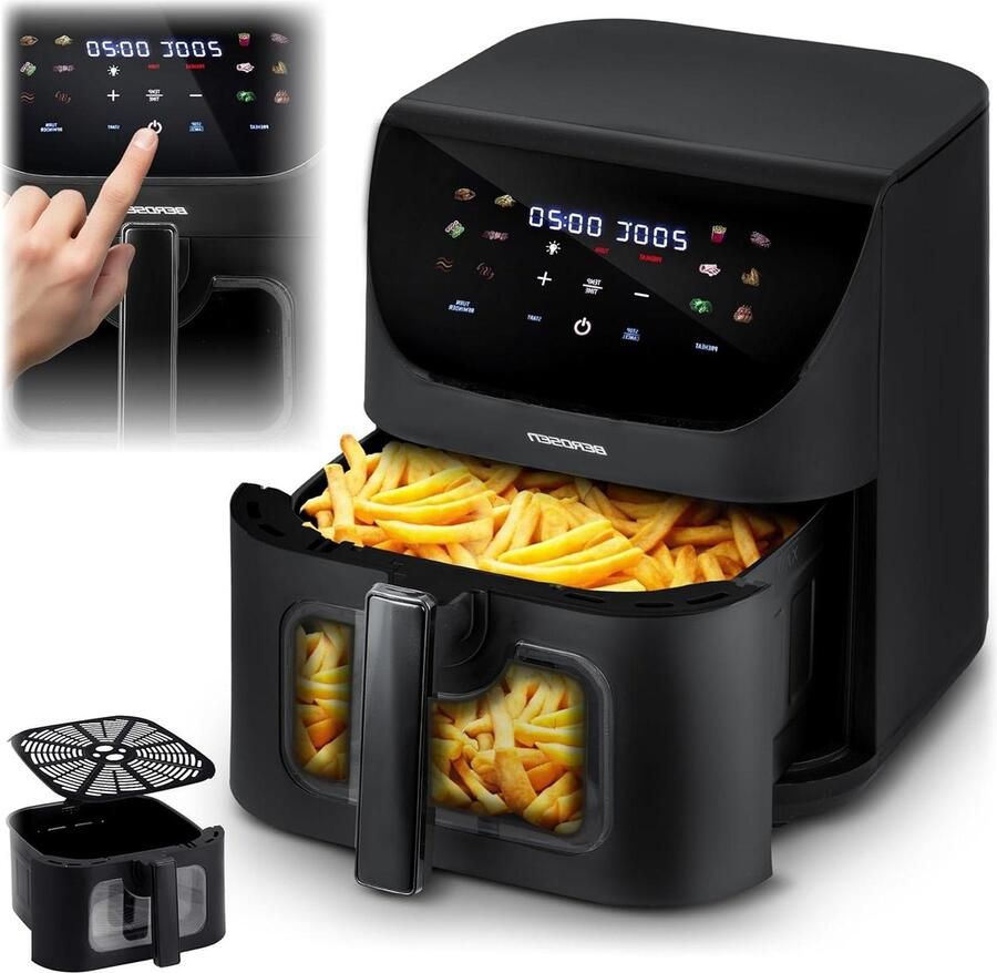 Airfryer XXL Heteluchtfriteuse Frituurpan Gezond Koken Met Kijkvenster 8 Liter Zwart