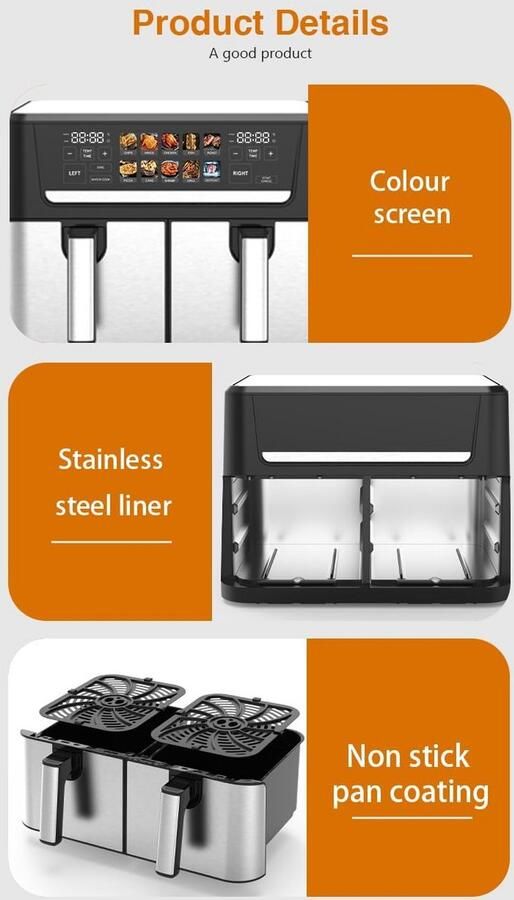 Airfryer XXL met Grill & Plancha 12 Liter 2800W Vetvrij Frituren en Grillen