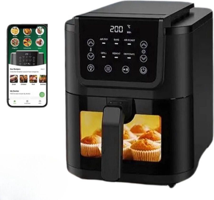 Airfryer XXL Volume 5 liter 1500 W 6-in-1 functie LED touchscreen Friteuse Kijkvenster Verlichting Bakken Grillen Opwarmen Drogen