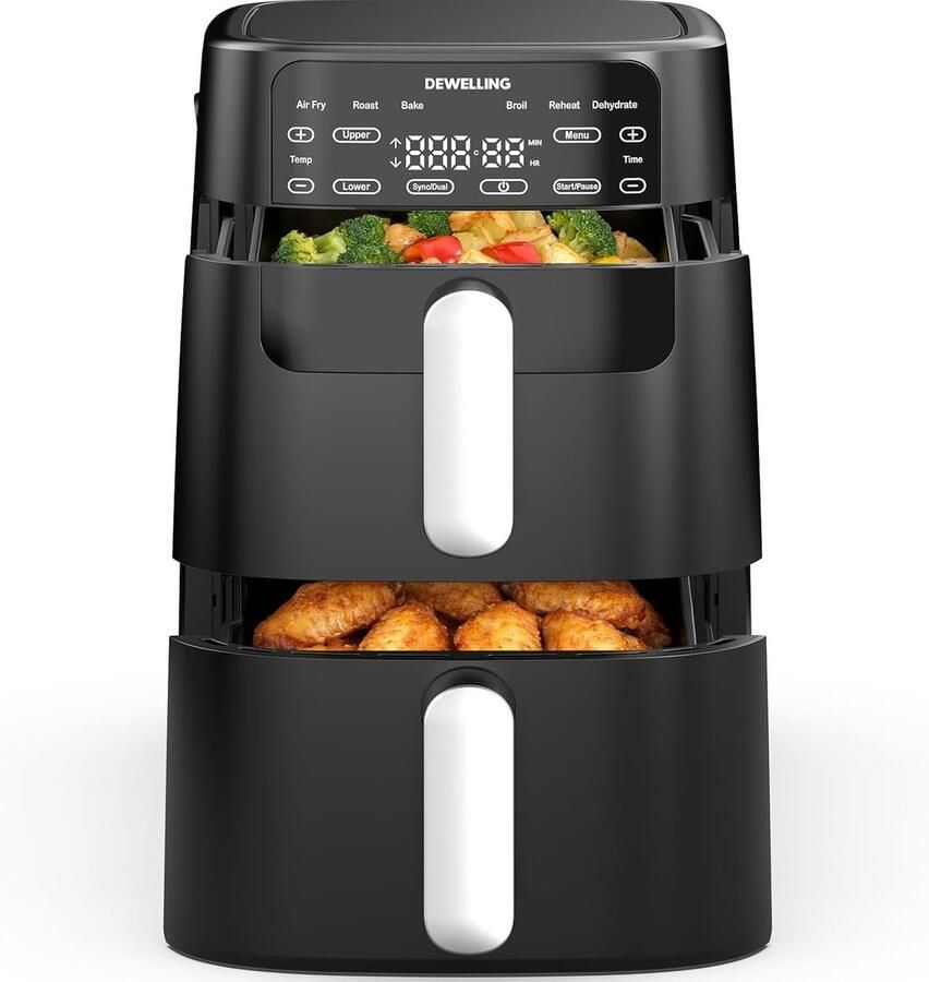 Airfryer Zwart 10 L 2700W heteluchtfriteuse met dubbele kamer Voor Gezinnen