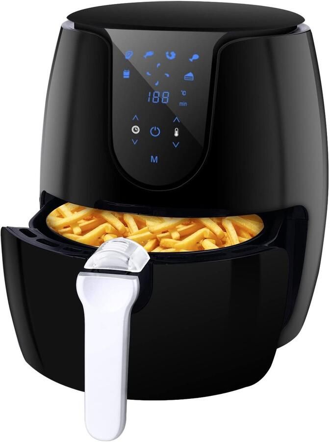 Airfryer Zwart 1500W Heteluchtfriteuse met 6 Kookprogramma's en LED-Touchscreen Voor Gezond Koken