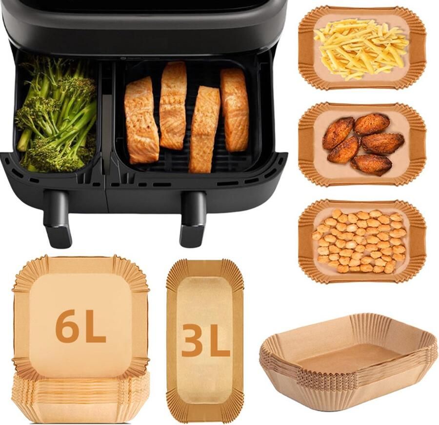 Airfryerpapierset speciaal papier voor airfryer siliconenpapier bakpapier vetvrij papier 200 vellen milieuvriendelijk bakpapier