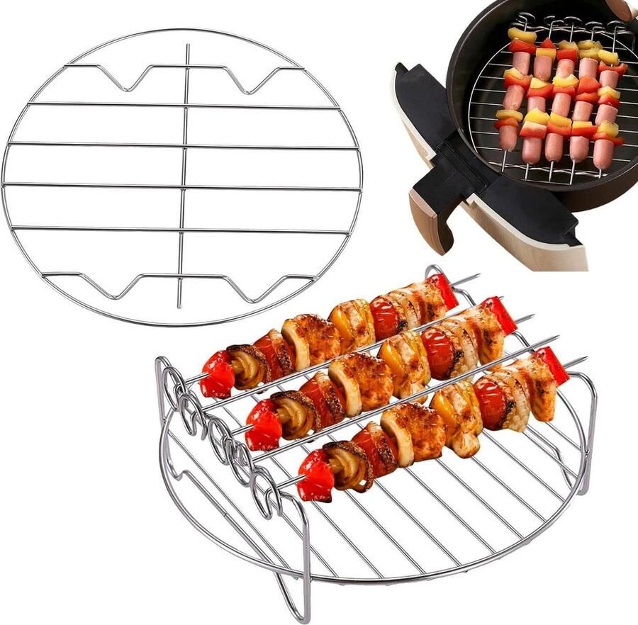 Airfryerrek Oven Plank Stapelbare Grill Gelijkmatig Koken Innovatief Luchtstroomontwerp 20 Cm Zilver