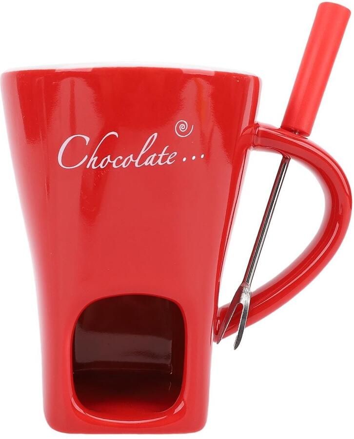 Allecto Fondue Mok Keramische Chocolade Smeltmok Rood Vork voor Kaas en Boter Ideaal voor Feestjes Geschikt voor Gezelligheid Rood
