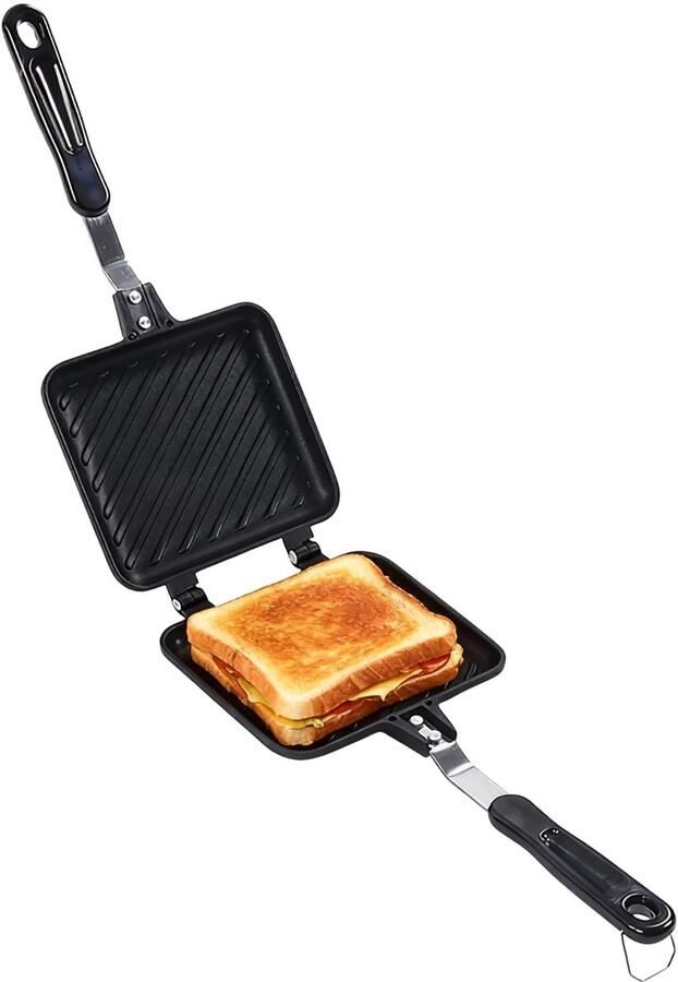 Allecto Sandwich pan Non-stick coating 2-sided Flat bottom pan Hot sandwich Panini ion Geschikt voor tosti Zwart Groot m