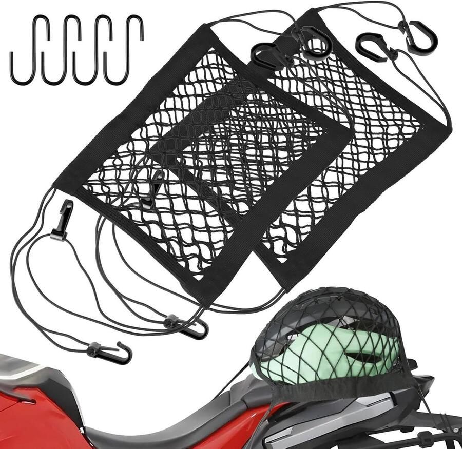 Allecta Bagagenet voor Motorfietsen en Auto's 2 Stuks 24 × 27 cm Polyester 4 Haken Campers Kofferbak Fietsen