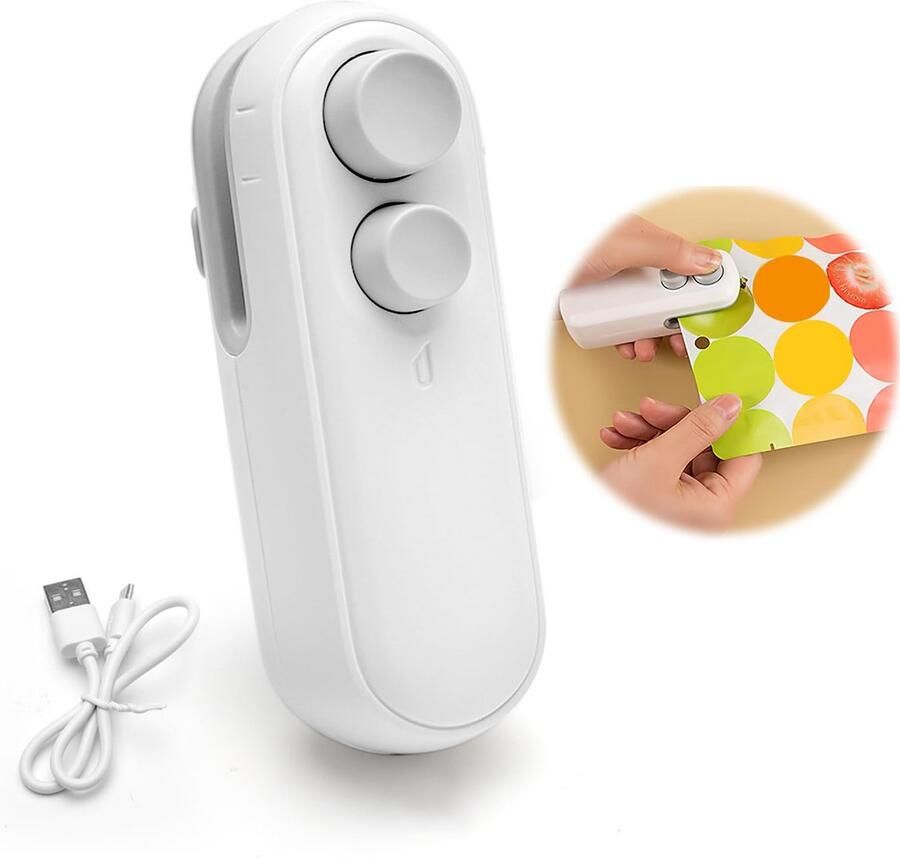 Allecto 2-in-1 folielasapparaat Handvacuüm-sealer Compact en oplaadbaar Off-white Inlasapparaat voor plastic zakken Geschikt voor thuis