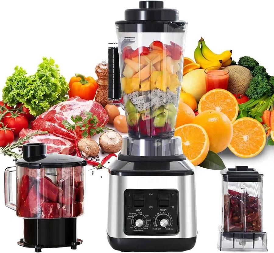 Premium Elektrische Blender Multifunctioneel Groot Vermogen 3-in-1 Smoothie Maker Sapcentrifuge Keukenmachine 3L + 1 5L + 0 5L Container Meerdere Kleuren Geschikt voor Thuisgebruik