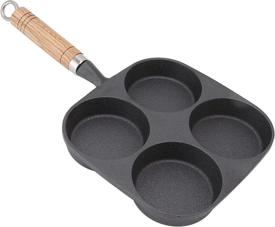 Allecto 4 cup eierpan Non-stick Houten handvat Gemakkelijk schoon te maken Gelijkmatige verwarming Geschikt voor ontbijt hamburgers ome