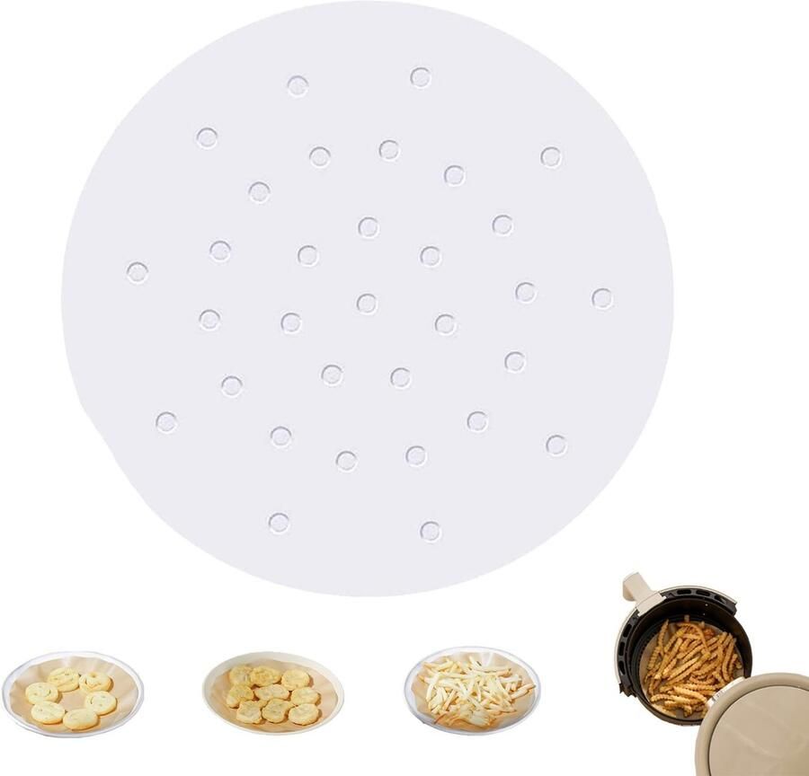 Allecto Air Fryer Liners 100 Stuks Perforeerde Bakpapieren 25 cm Geschikt voor Air Fryer Ideaal voor Gezond Koken Verhoogt Kookgemak