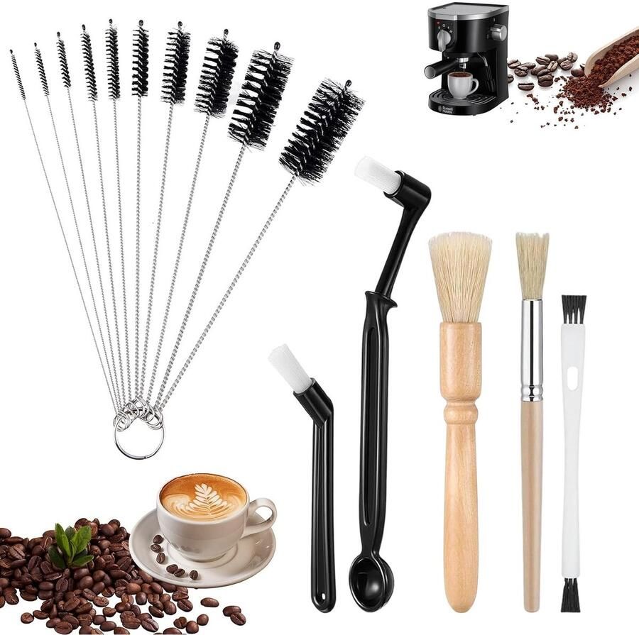Allecto Barista Pinsel Set Koffie Pinsel Perfect voor Espressomachines Zwart Koffie Reinigingsset Inclusief Nadel en Pfeifenreiniger