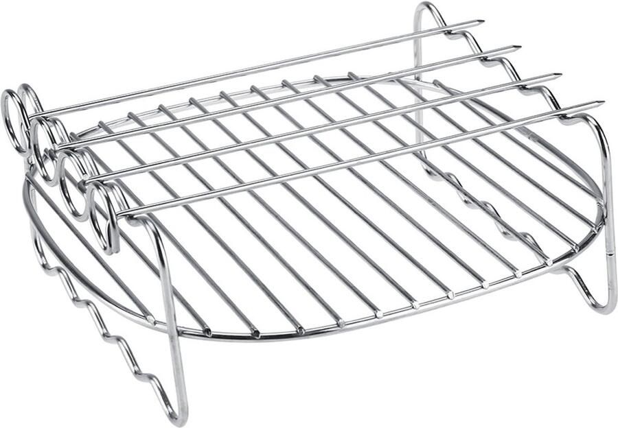 Allecto BBQ Rack Dubbele Laag Skewers Bakplaat Geschikt voor Airfryer 4.1L Verhoogde kookcapaciteit Ideaal voor barbecue Kleur zwart