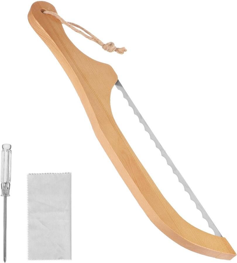 Allecto Broodboogmes Gekartelde Broodsnijmachine Roestvrijstaal Multifunctioneel Houten Handvat Snijden van Zelfgebakken Brood Gereed