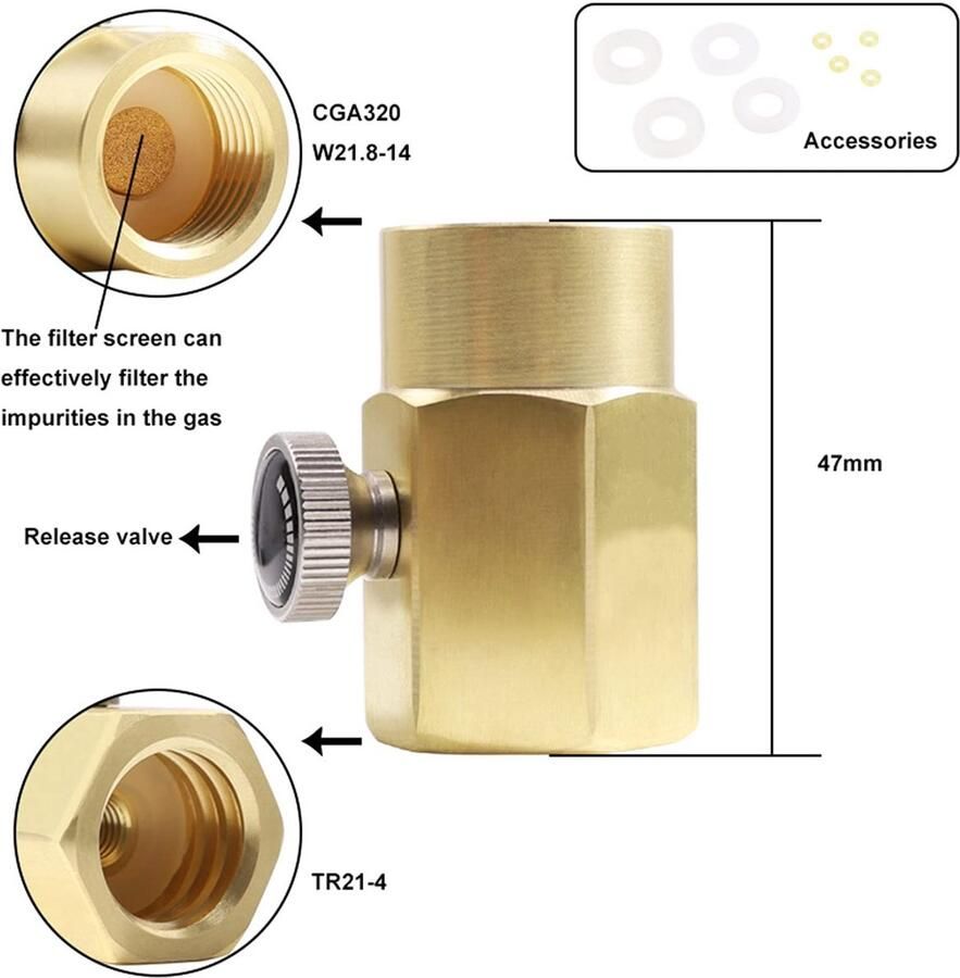 Allecto CO2 Cilinder Adapter Hoogwaardige Messing Eenvoudig te Installeren Ideaal voor Soda Flessen Duurzaam en Betrouwbaar Geschikt vo