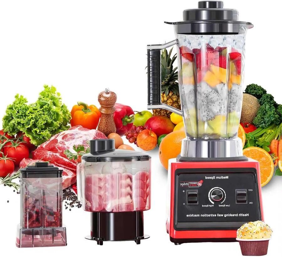 Premium Zware Alleskunner Sapcentrifuge Voor Smoothies en Ijs 3 Containers Multifunctionele Blender voor Fruit Keukenmachine met Notenmaler Commerciële Mixer van 9500 Watt Geschikt voor Professioneel Gebruik Zwart Rood AliExpress