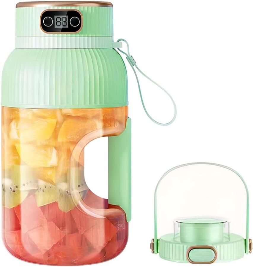 Allecto Draagbare Juicer Sapcentrifuge Digitaal Display Oplaadbaar Keuken Reizen Kantoor Gym Blauw Multifunctioneel Gezond Le