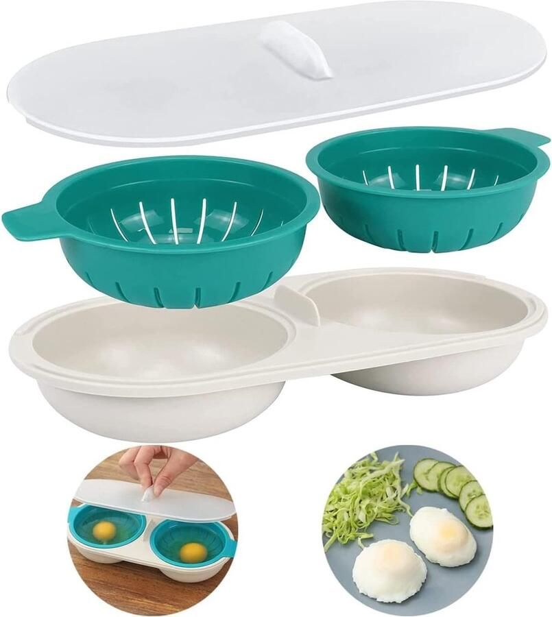 Allecto Eierkoker Magnetron stomer Hoge capaciteit Blauw Anti-aanbakpan Dubbele cups design voor koken Geschikt voor keuken Eenvoud