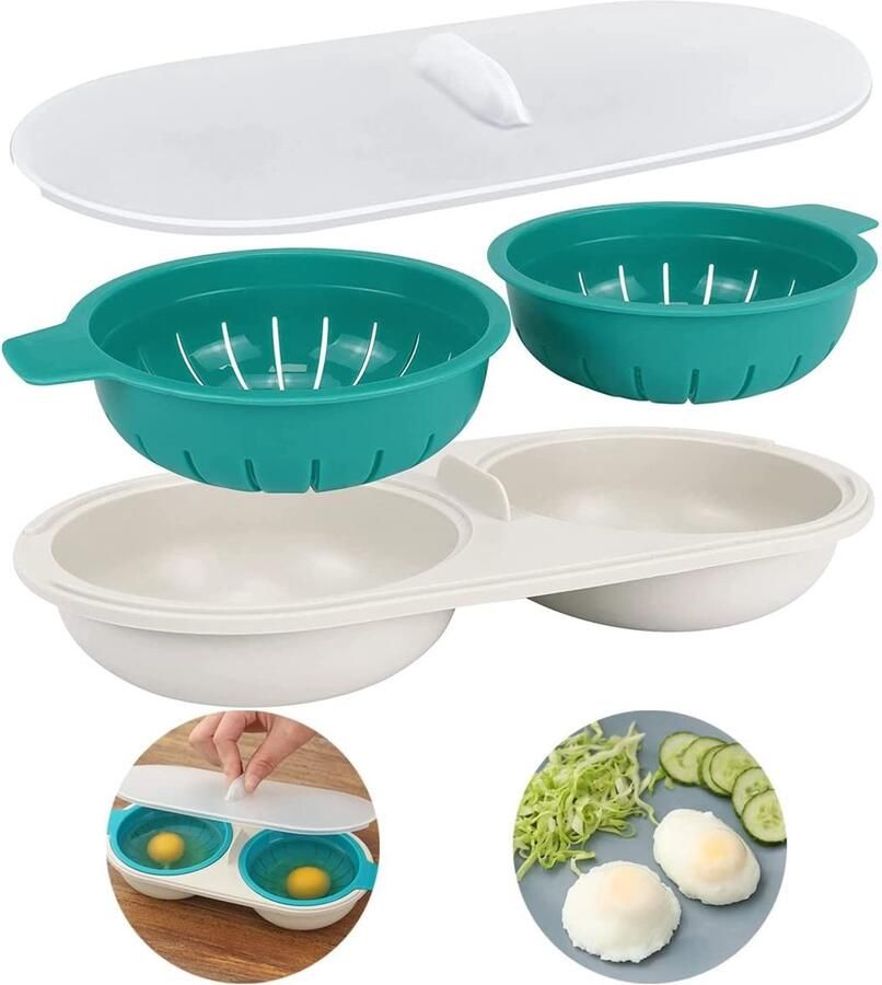 FIBOUND Allecto Eierkoker Magnetron stomer Hoge capaciteit Blauw Anti-aanbakpan Dubbele cups design voor koken Geschikt voor keuken Eenvoud