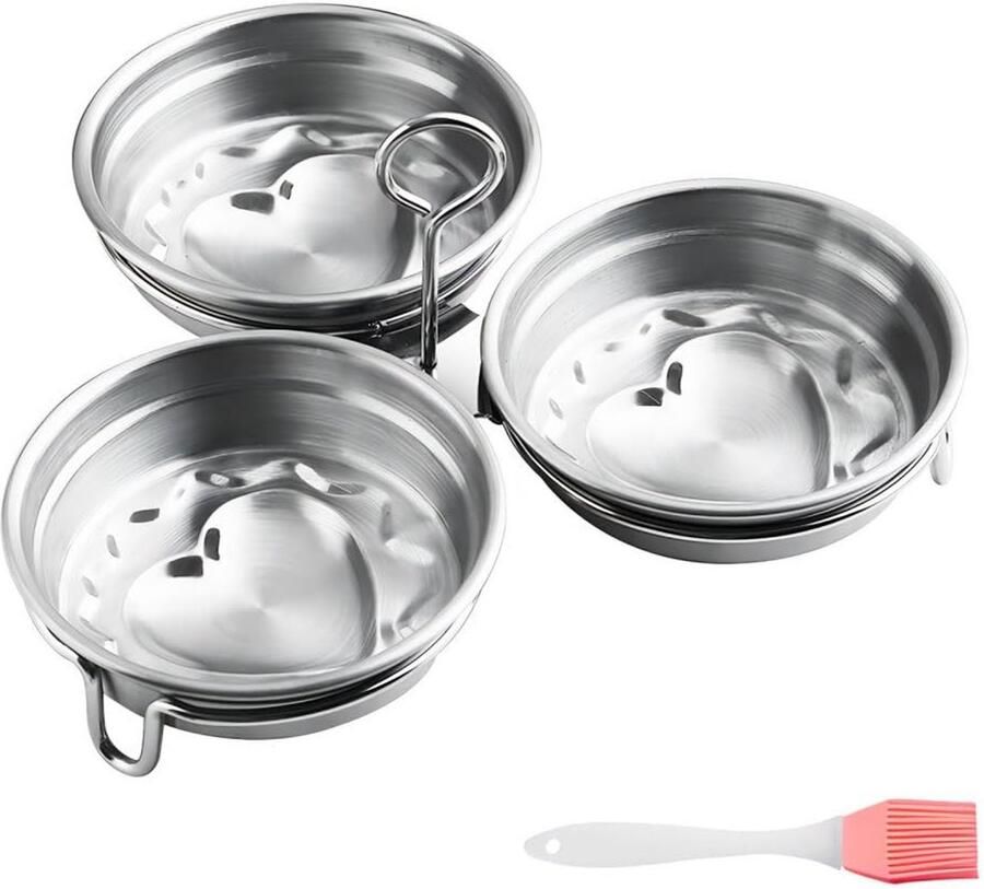 Allecto Eierkoker Roestvrij Staal Anti-aanbaklaag Rond Hartvormig Keukengerei Eieren Geschikt voor Thuis Zilverkleurig