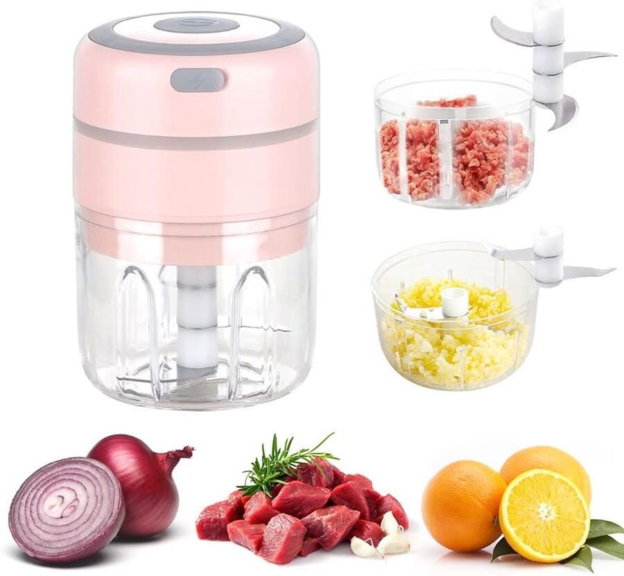 Allecto Electric Mini Onion Chopper Keukenmixers Compact en krachtig Roze Groenten en fruit Ideaal voor snelle maaltijden Voor elke k