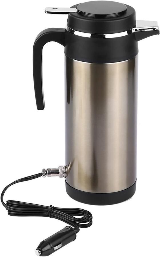 Shopcentral Elektrische waterkoker in de auto 1200 ml Snelle opwarming Zilver + zwart Voor onderweg 12 V 24 V