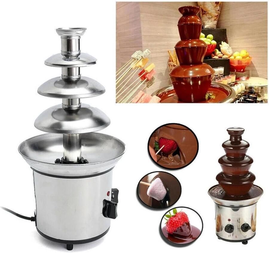 Allecto Elektrische Chocoladefontein 4 niveaus Fusion Machine Fondue Pot Bonbon chocolade set Ranch Nacho Kaas 220V AliExpress 6