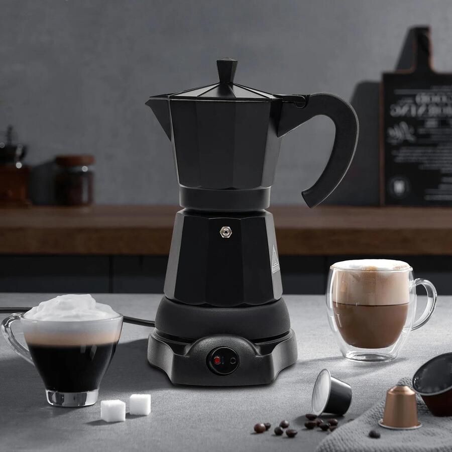 Allecto Elektrische Koffiemachine Espresso Makkelijk schoon te maken Rood Compact Snelkookpan Sterke prestaties Roestvrij staal Draagbaarheid Perfect voor thuisgebruik Zwart