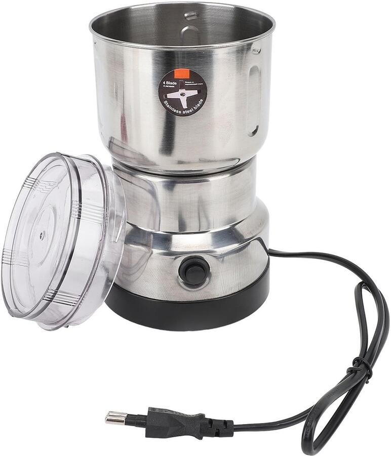 Allecto Elektrische koffiemolen Mini-kruidenmolen Snelmaalwerk Zilver Geschikt voor koffiebonen Specerijen en rijstkorrels Eenvoudig