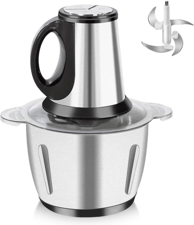 Allecto Elektrische Mini Chopper 2 Liter Capaciteit 300W Vermogen 3 Snelheden voor Vlees en Groenten Handig voor Babyvoeding Eenvoudig