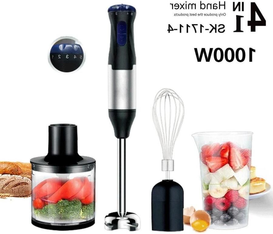 Allecto Elektrische Staafmixer Roestvrijstalen Messen 1000W 4-in-1 Vlees en Groenten Eierpers Geschikt voor Keuken Zilver Zwart Rood Handig in Gebruik met Accessoires