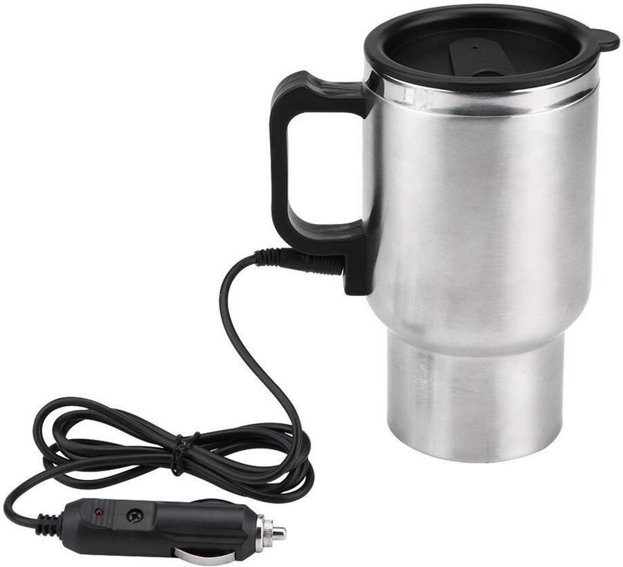 Allecto Elektrische Waterkoker Auto 12V RVS Reis Koffie Thee Mok Geschikt voor Auto Zilver
