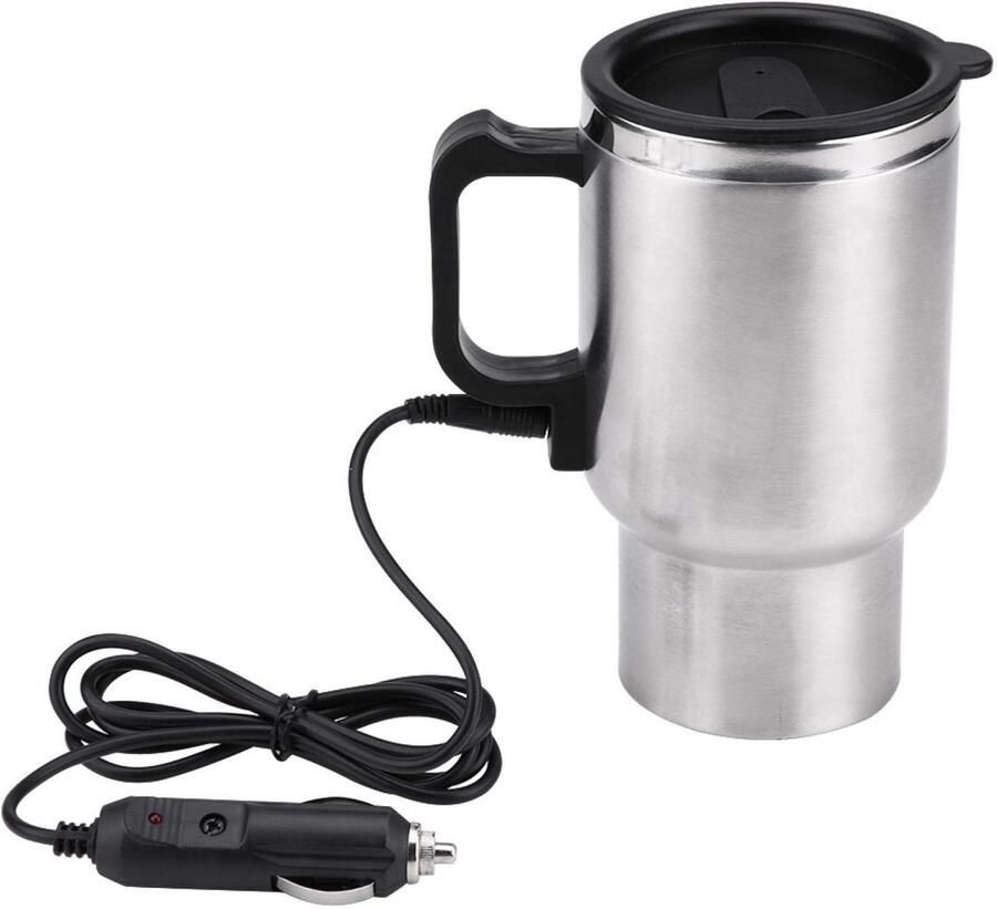 Allecto Elektrische Waterkoker Reiswaterkoker 12V Compact en handig Zilver + Zwart Koffie en Thee Voor in de Auto