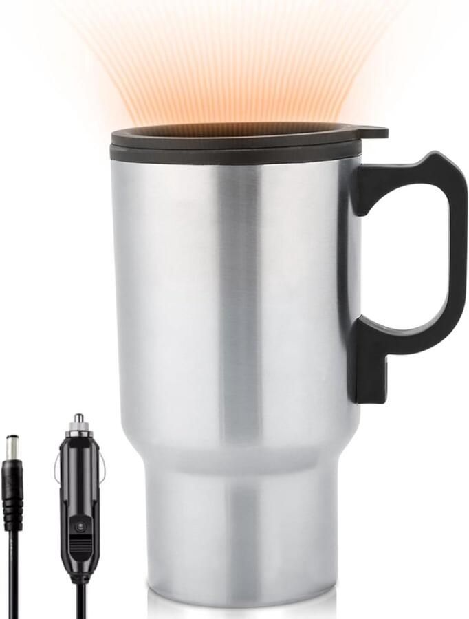 Allecto Elektrische Waterkoker Snelle Verwarming 450 ml Reismok Vacuum Geïsoleerd Roestvrij Staal Voor Auto Zwart