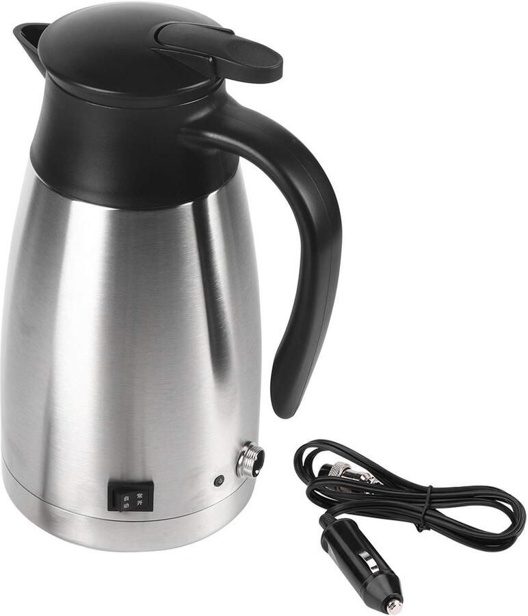 Allecto Elektrische Waterkoker voor Auto RVS 1000 ml Snelle Verwarming voor onderweg Ideaal voor koffie en thee Compact ontwerp Geschik