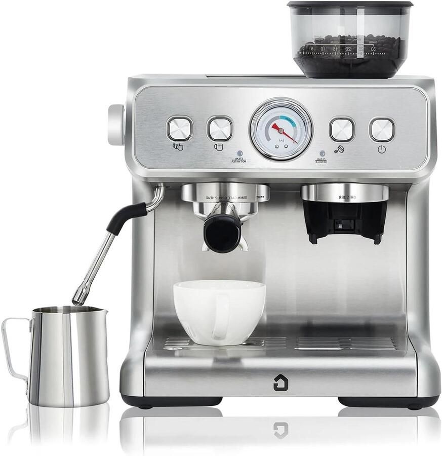 Allecto Espressomachine 15 bar Geïntegreerde molen Melkschuimer Halfautomatisch Roestvrij staal Barista-kwaliteit Home AliExpress 6
