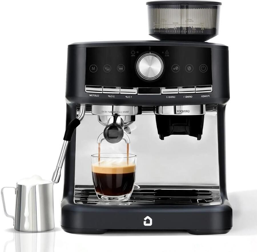 Allecto Espressomachine Koffiezetapparaat Stijlvol design Zwart Thuisgebruik Cappuccino Geschikt voor kantoor RVS Gemalen koffie Waterreservoir met grote capaciteit Italiaans ontwerp Koffiezetapparaat met melkopschuimer
