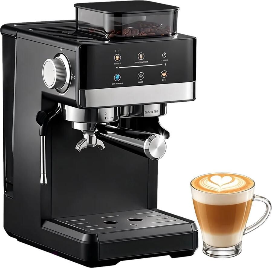 Allecto Espressomachine met geïntegreerde molen 20bar Dubbele extractie Watertank 1 8 liter Touchscreen Koffiezetapparaat 1350W Geschikt voor thuisgebruik Zilverkleurig