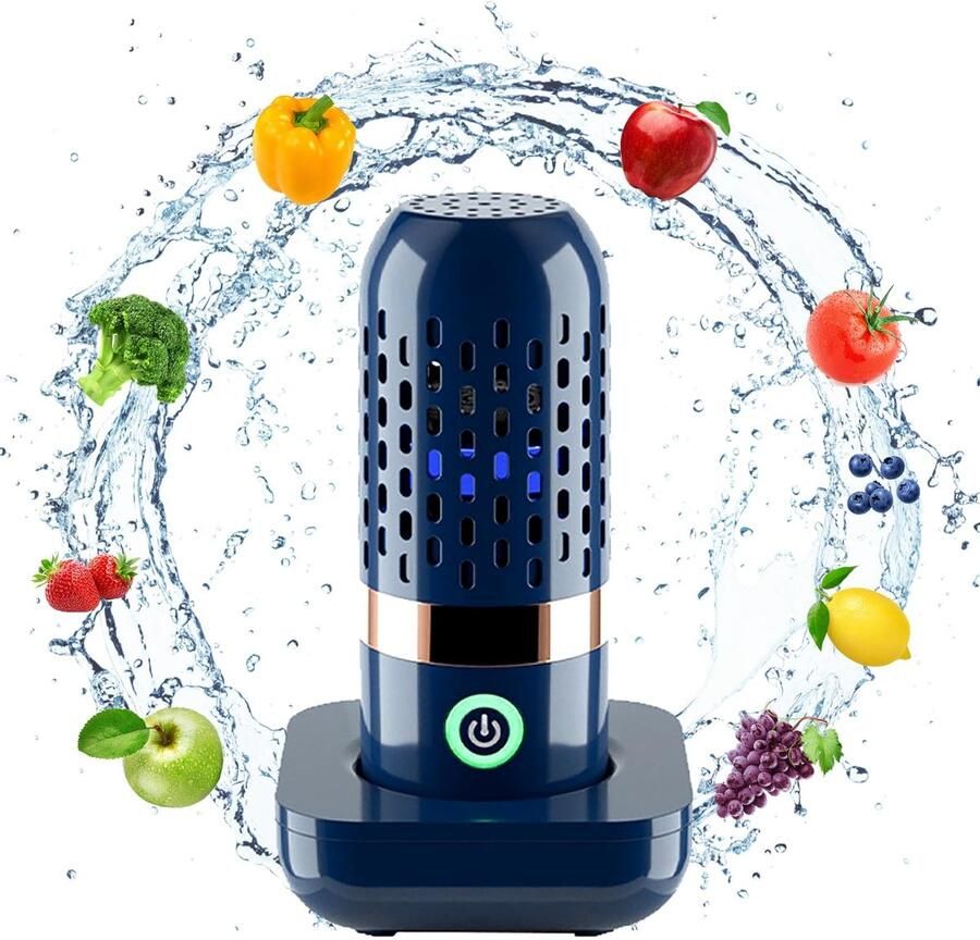 Allecto Fruit en Groente Wasmachine Ultrasonisch Capsulevorm Blauw OH Ion Technologie Voor het reinigen van fruit en groenten USB Opl