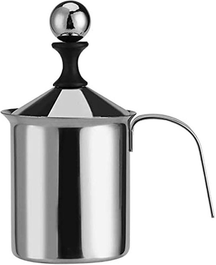 Allecto Handmatige Melkopschuimer Roestvrij staal 800 ml Koffieschuimmaker Ideaal voor lattes en cappuccino's Duurzaam en makkelijk sch