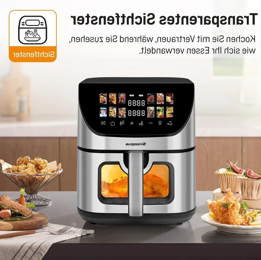 Allecto Heteluchtfriteuse XXL formaat 8 5 liter Airfryer met kijkvenster & kleurendisplay 12 programma's LED-touchscreen eenvoudig te bedienen zwart groot veel capaciteit keukenapparaat met heteluchtcirculatie