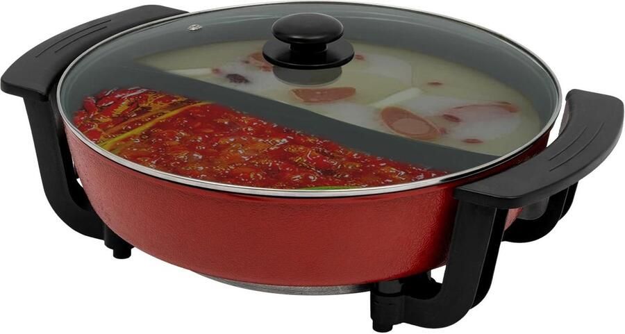 Allecto Hot Pot Fondue Chinese kookpot 1360 W 220 V 6 L verdelers glazen deksel instelbare temperatuur geschikt voor fondue zwart model