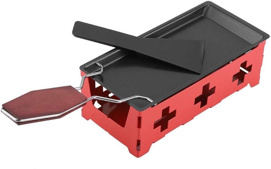 Allecto Kaas Raclette Draagbare Bakplaat Ideaal voor Thuis Non-stick Grill Rood Perfect voor Kaasliefhebbers Inclusief Spatel