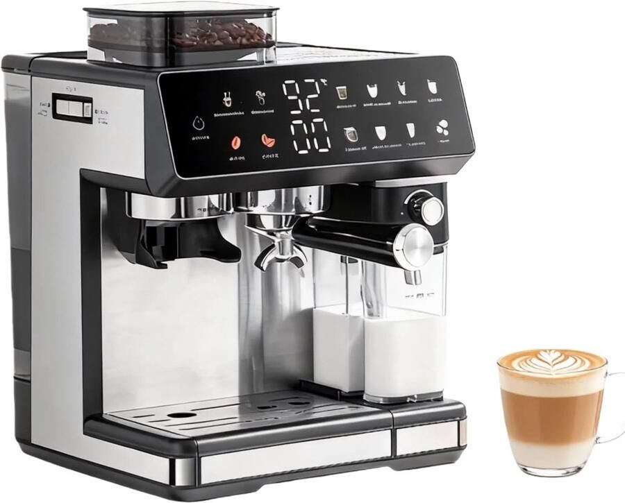 Allecto Koffiemachine Koffiezetapparaat Met bonen Zwart Melkschuimer Touchscreen Grote waterreservoir Automatisch 1350W Dubbele boiler Voor thuisgebruik Volautomaat met 2 7 liter watertank