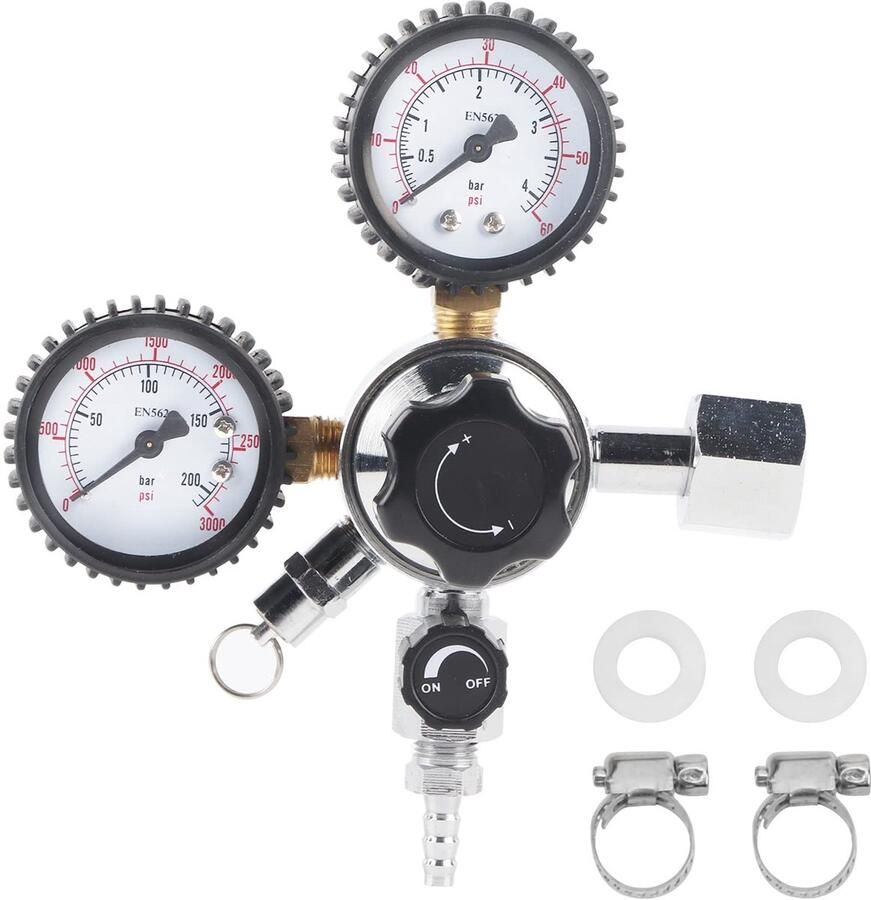 Allecto Koolstofdioxideregelaar Bierbrouwen Snelspanring Drukontlastingsventiel Drukmeter Gasslangmontage 0-60 Psi Uitgang Thuisgeb