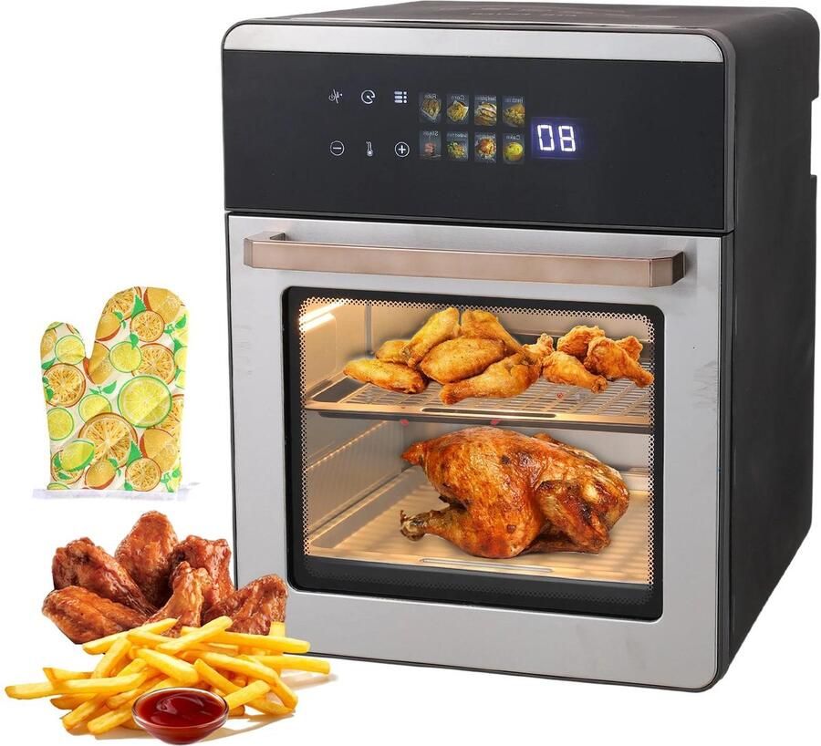 Allecto Luchtfriteuse Oven 1800 Watt 360 Graden Heteluchtcirculatie Digitaal Touchscreen Olievrij Koken Gezinsgrootte Geschikt voor Familiegebruik Zwart 16 Liter