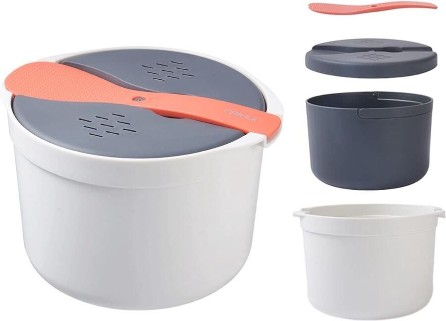 Allecto Magnetron Rijstkoker Rijst Koker Geschikt voor Stomen 2 Liters Microwave Steamer Voedselveilig PP Geschikt voor Alle Magnetro