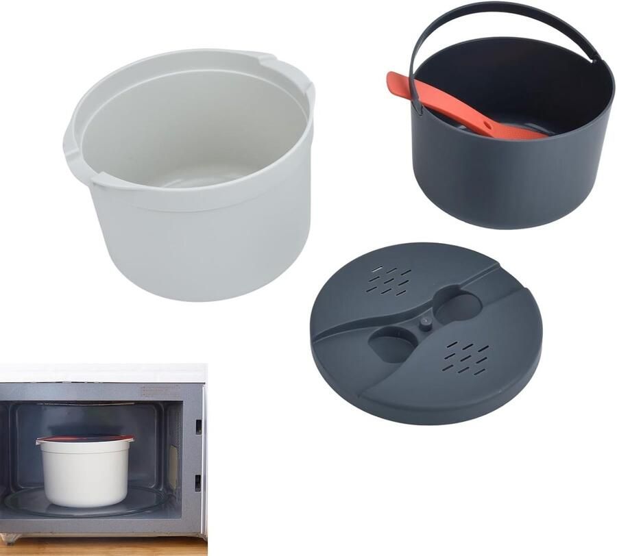 Allecto Magnetron rijstkoker set 2L Food grade PP materiaal Inclusief rijstlepel en deksel Oranje Voor stomen en koken Geschikt voor ma