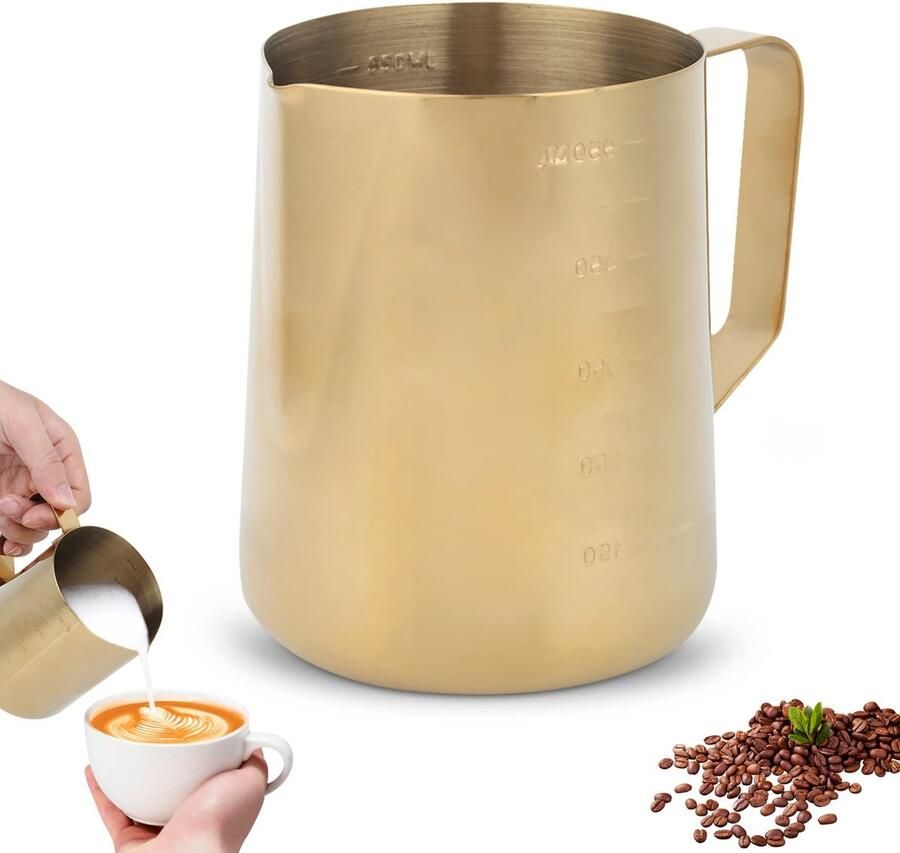 Allecto Melkschuimkan Melkopschuimer 600ml Modern Design Roestvrij staal Latte Art Perfect voor Koffie 600 Milliliter
