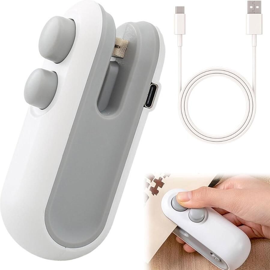 Allecto Mini USB Charger Heat Sealer 2-in-1 Seal Device Wit Snack Zakjes Sluiter Voor Plastic Zakjes Met Snijapparaat Compact Desig