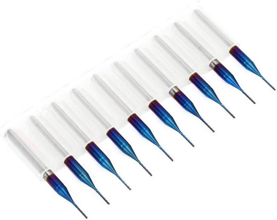 Allecto Plus: 10-delige Blauw Gecoate Spiral Freesmachine Snijmachine CNC Freesmachine Set (0.5mm) Metaalbewerking Gereedschap